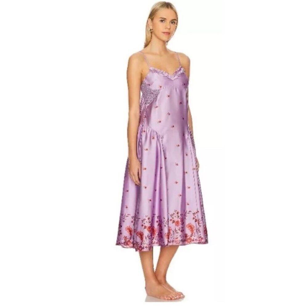 Free People Intimately On My Own Printed Dress Purple Satin Floral Maxi Medium